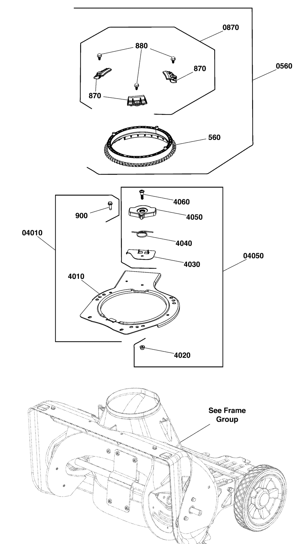 Chute Rotation Group - Manual Diagram and Parts List for 1696715-01-1022E 2019 Briggs and Stratton Snow Blower
